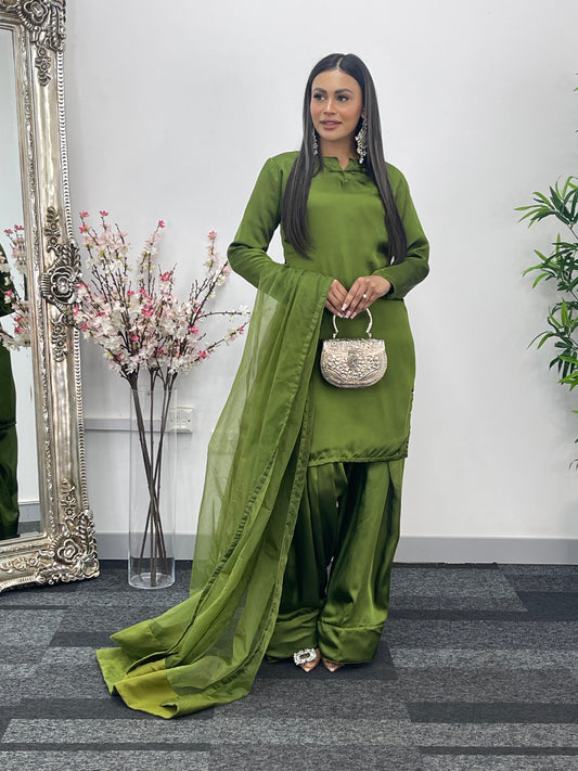 Saba - Farshi Shalwar - olive green - P