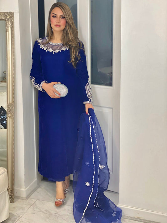 (Preorder 4 weeks) Deewani Blue - Velvet Pret -