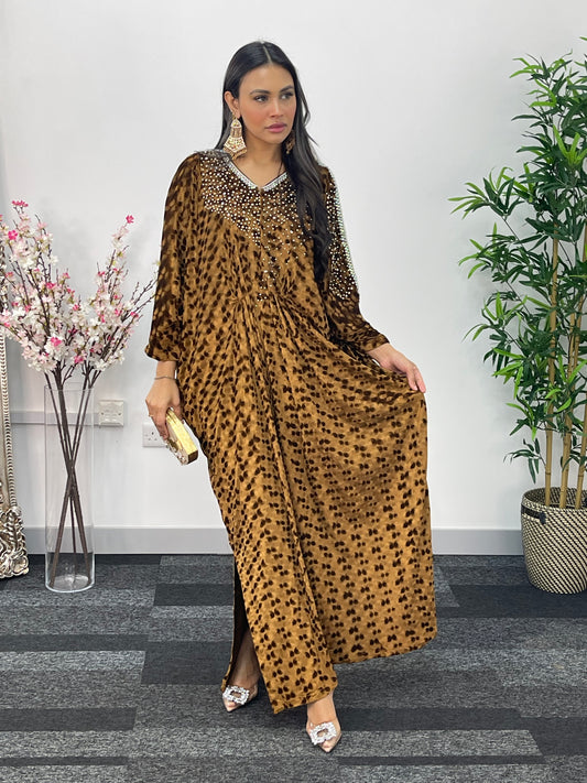 Coffee Brown Kaftaan - Diamond Kaftan - Velvet AA