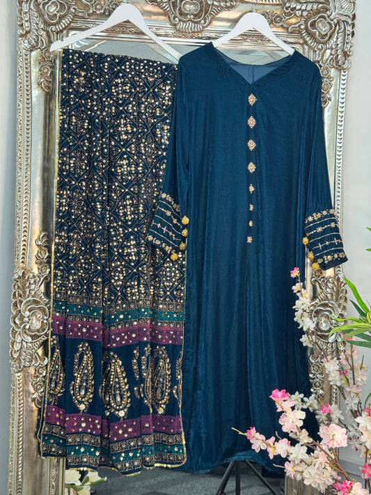 Komal - Teal Green Velvet