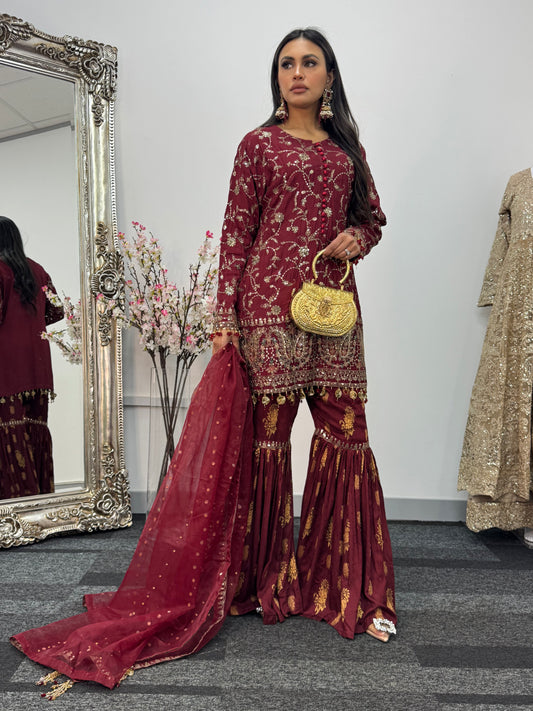 “Dulhan” Maria B Inspired - Maroon Garara - R