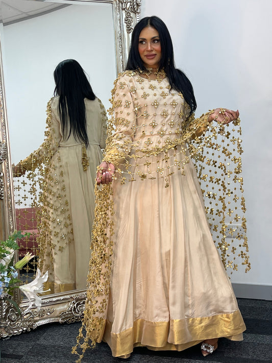 (Preorder 4-5 weeks) Posheeda Sheesh Dupatta with MAXI DRESS- Poshida Mirror Dupata -