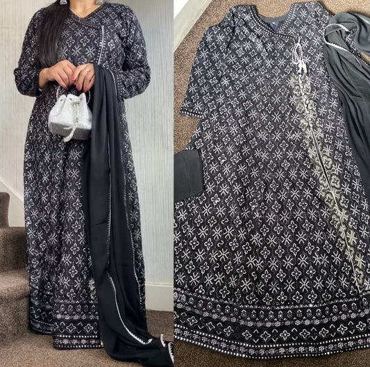 Black Chikankaari Maxi - Long Dress
