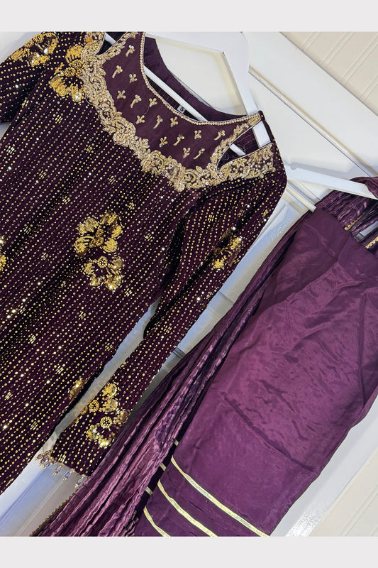 Dil bahar - Cutdana Velvet - Purple