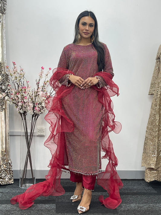 Fish Net - Maroon - Red - F