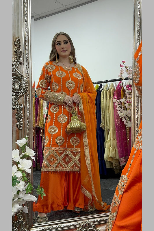Kiran - Sheesha Sharara - Orange - Mehndi outfit - Party wear- AF