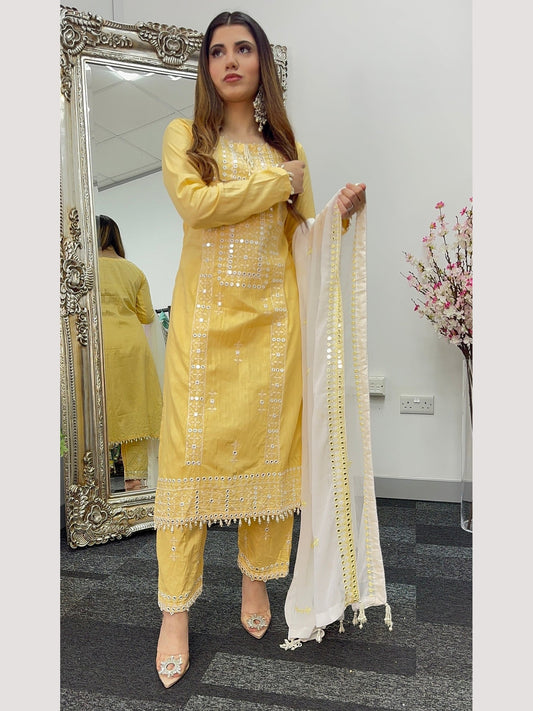 Chashni - Embriodered Lawn - yellow