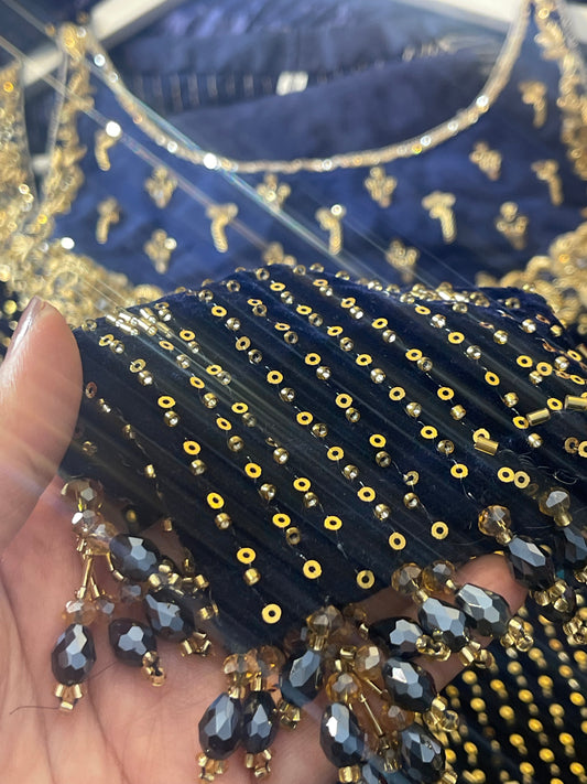 Dil bahar - Cutdana Velvet - Blue