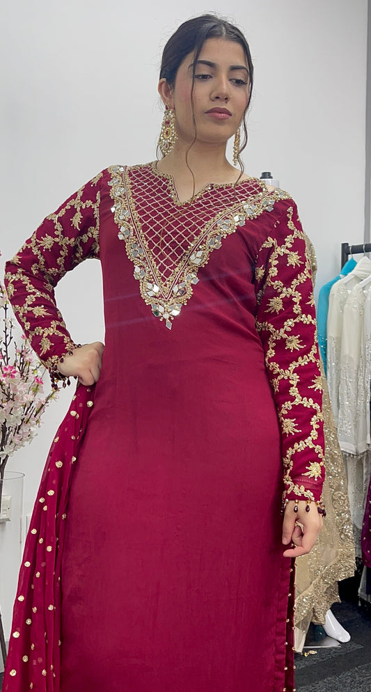 Afsana - Hand Work - Party Wear - Maroon
