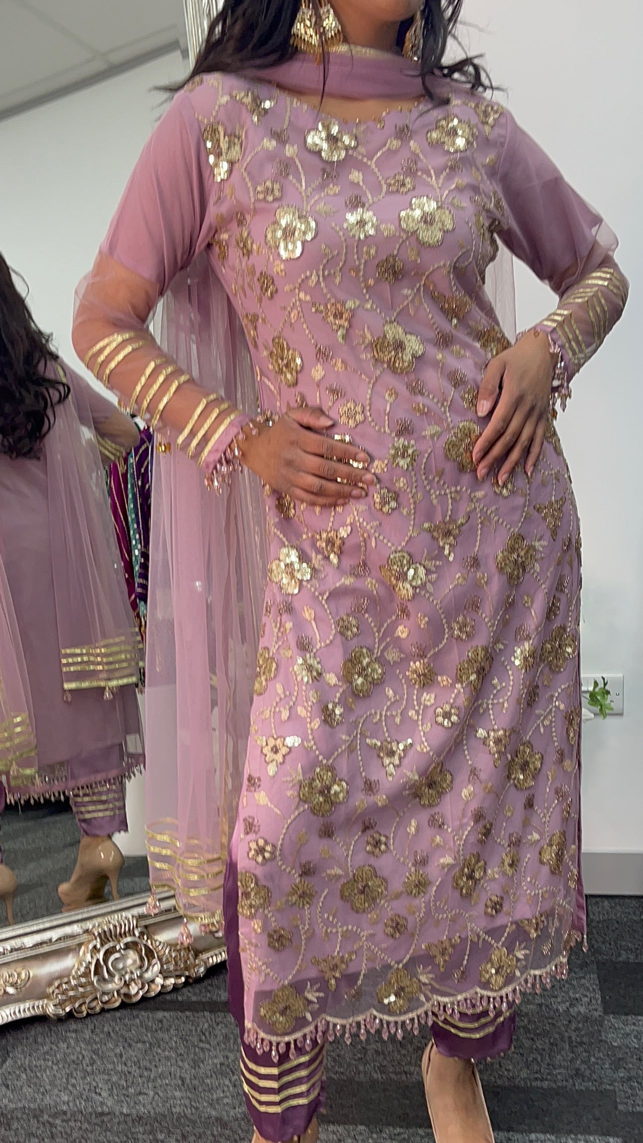 Aatish - Pink Cutdana Net - Lilac Party Outfit
