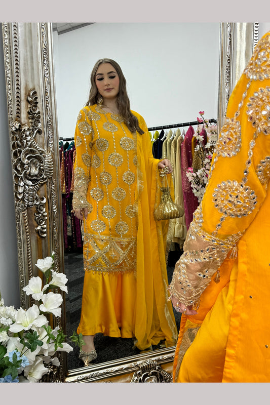 Kiran - Sheesha Sharara Set - Yellow - Mehndi outfit - Party wear - W