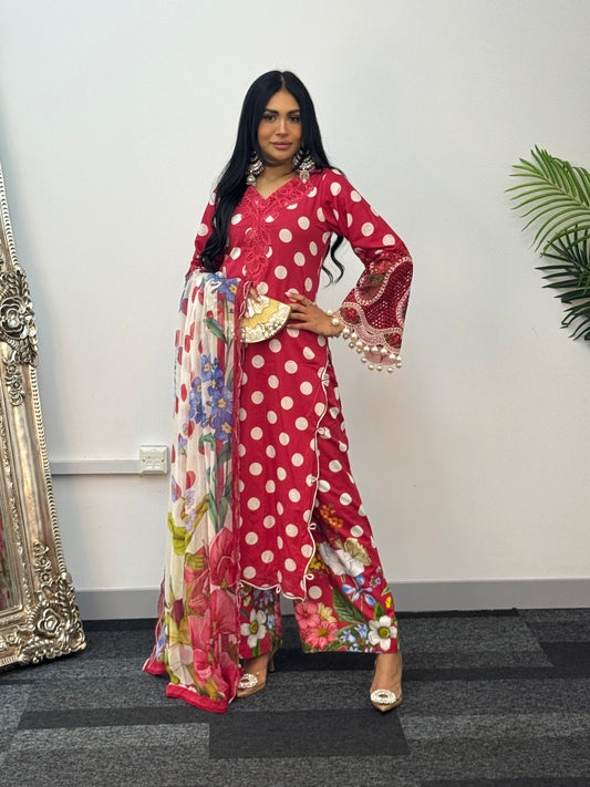 Maria B Lawn Mprints - Polka Dots - Red