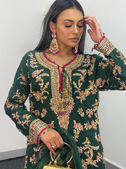 pakistani traditional dress | Rehar Nagar- Green - I