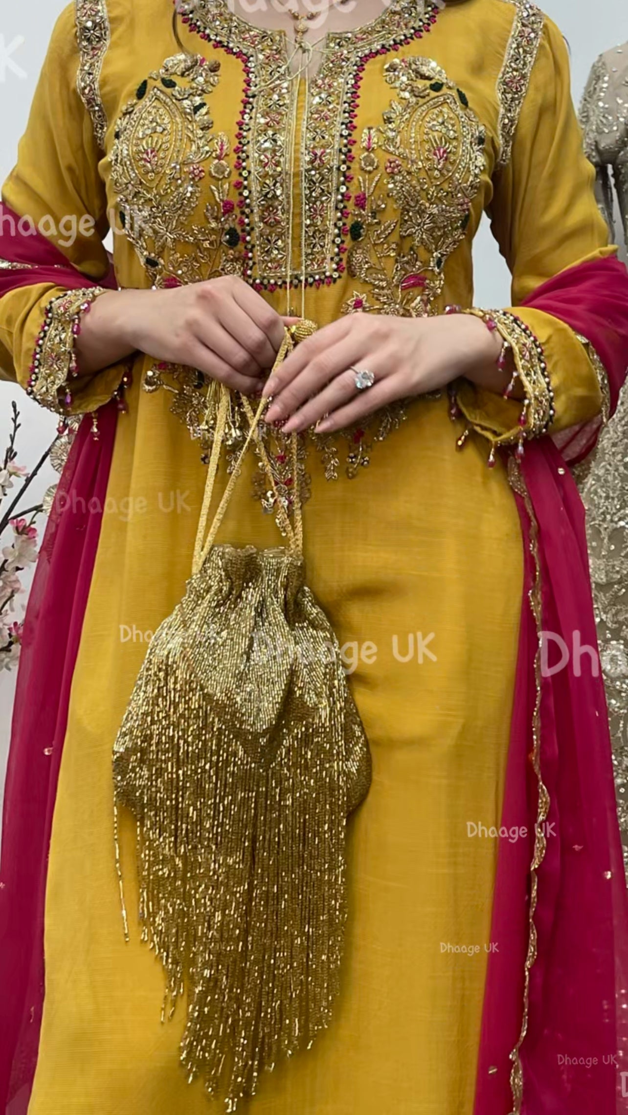 “Lashkara” - Party Wear - Yellow - Hot Pink