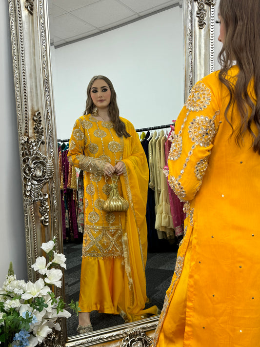 Kiran - Sheesha Sharara Set - Yellow - Mehndi outfit - Party wear - W