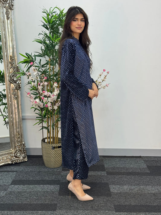 Polka Dots - Navy Blue - Shaneel Velvet