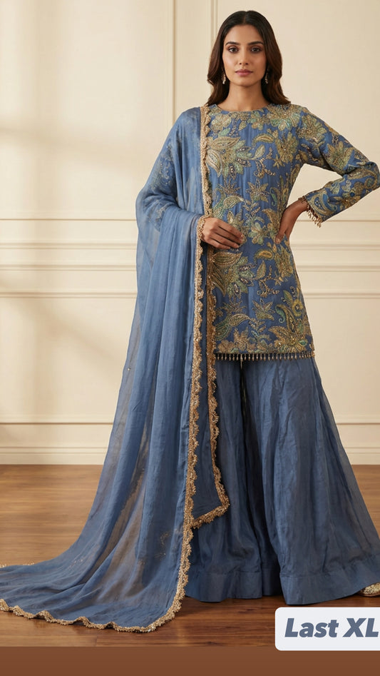 Phoolwari - Armani Silk - Blue