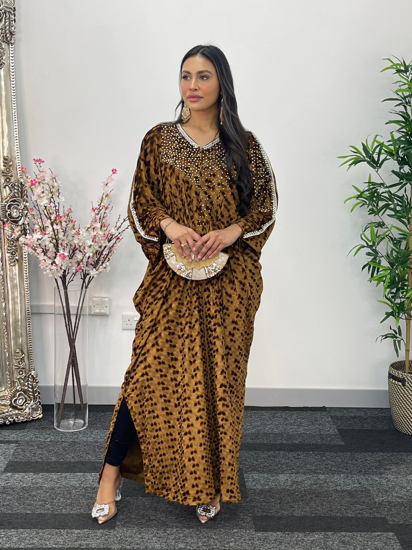 Coffee Brown Kaftaan - Diamond Kaftan - Velvet AA