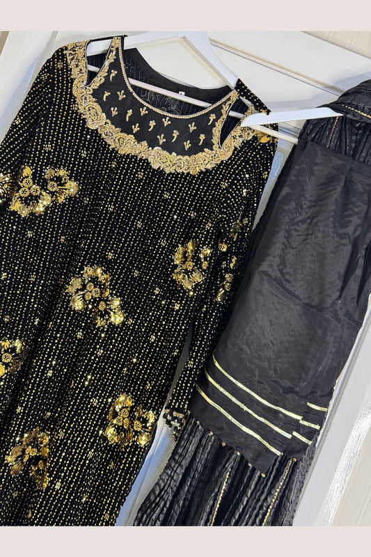 Dil bahar - Cutdana Velvet - Black