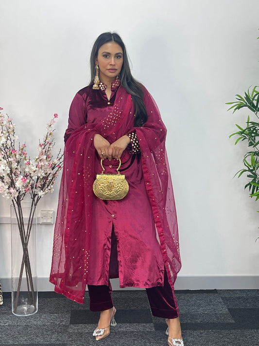 Sona l Plum Silk Velvet - Party Outfit l AA