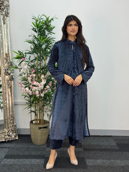 Polka Dots - Navy Blue - Shaneel Velvet