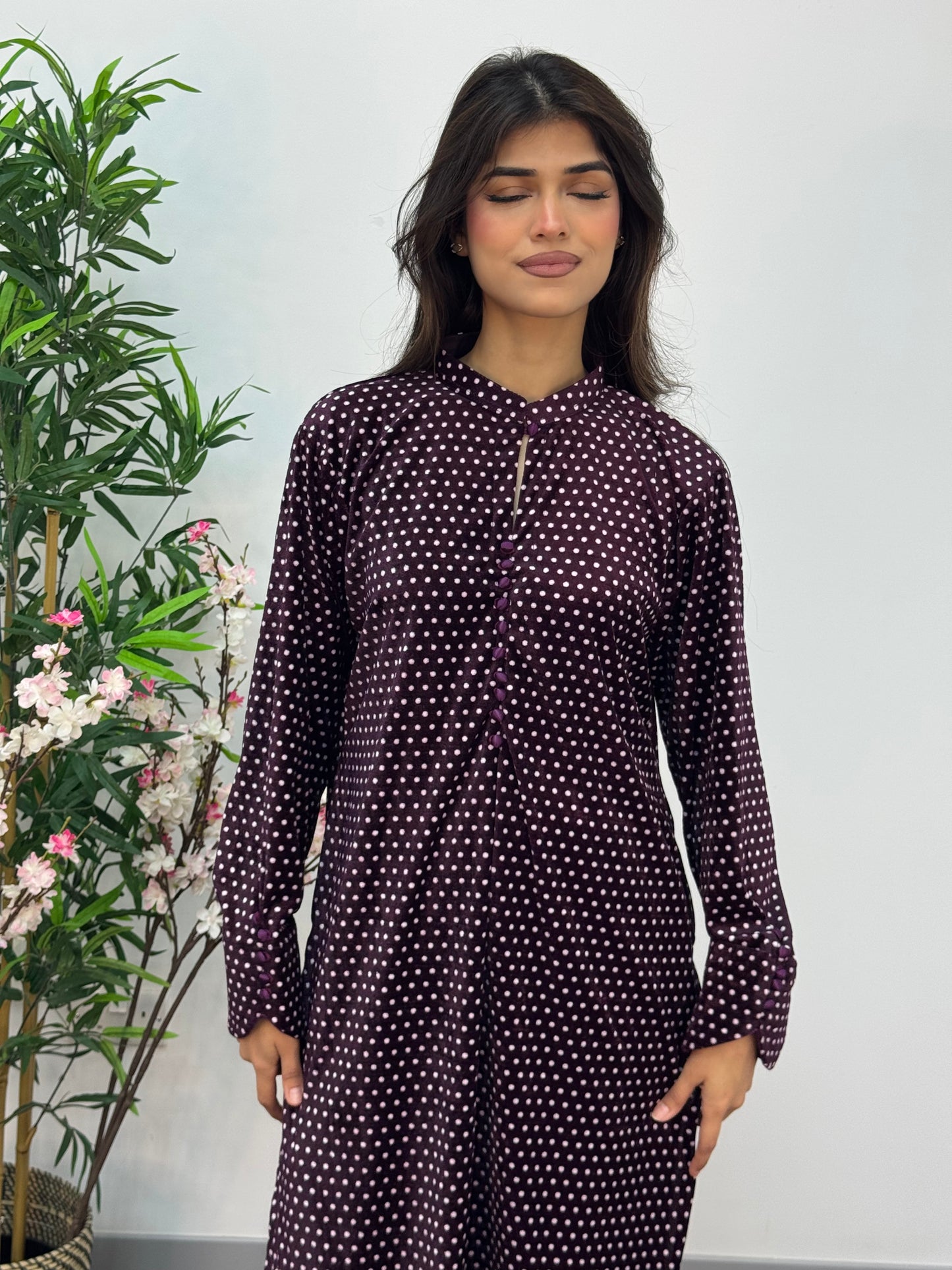 Polka Dots - plum purple- Shaneel Velvet