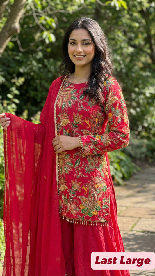 Phoolwari - Armani Silk - Red