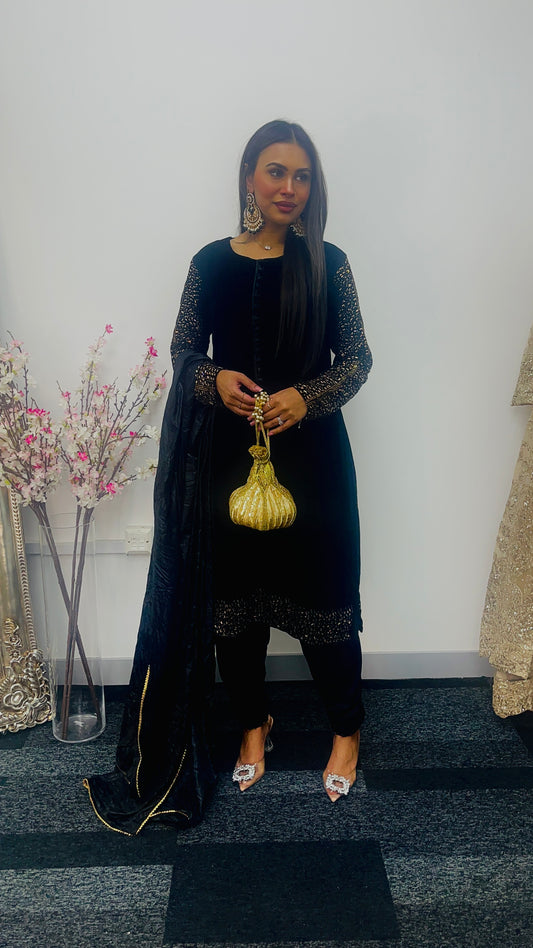 Swarovski Velvet- 3 pc - Winter Collection - Black -AA