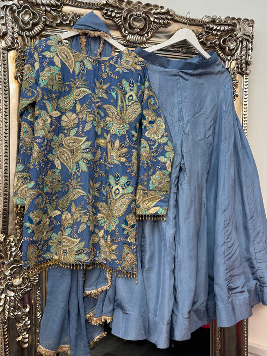 Phoolwari - Armani Silk - Blue