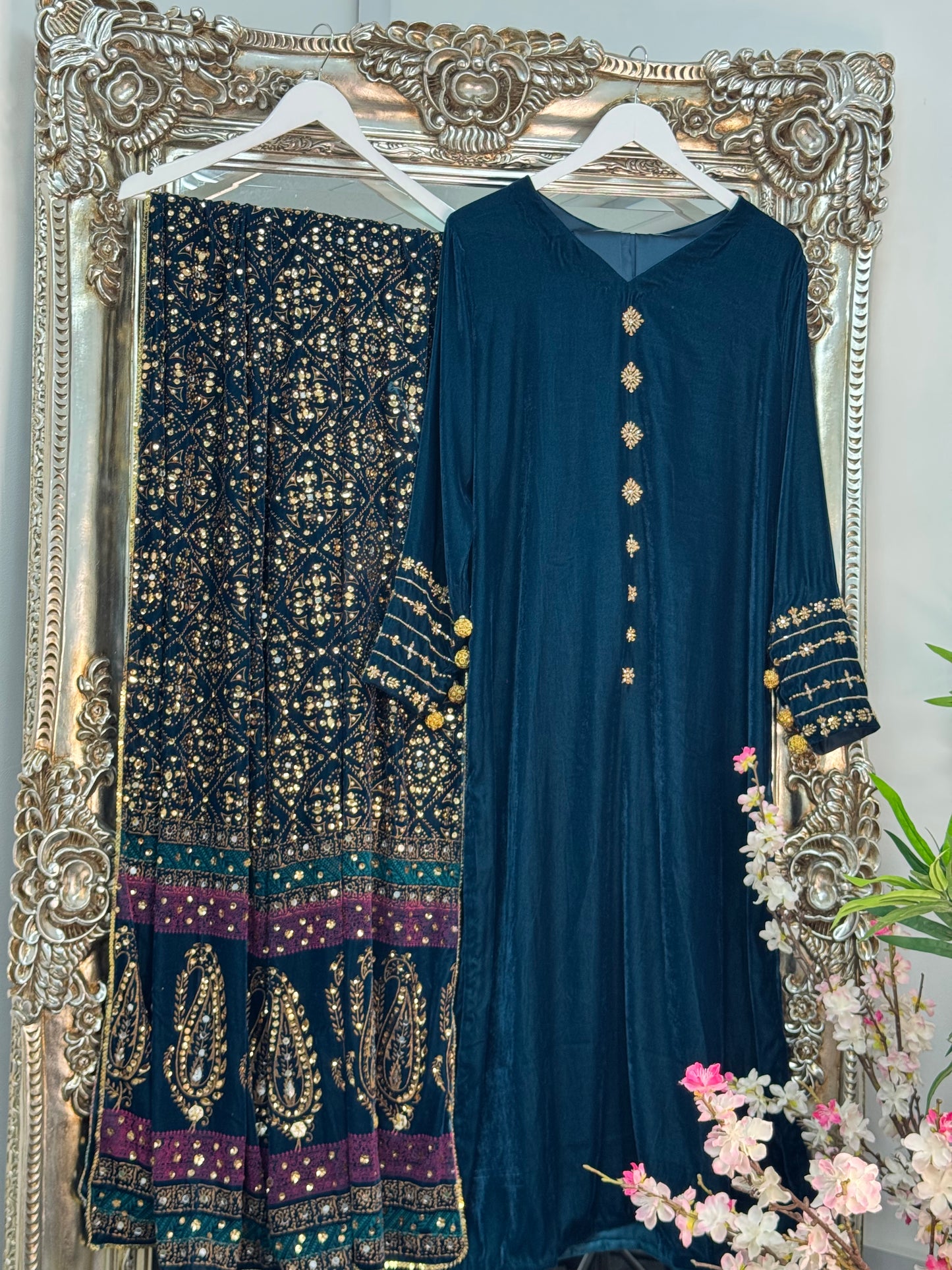 Komal - Teal Green Velvet