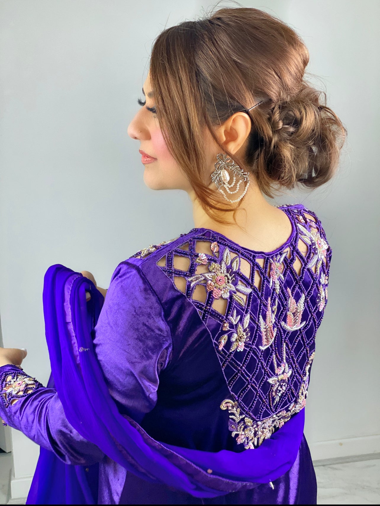 (Preorder 4 weeks) “Sheh-nai” Purple Velvet Pret with gold and Silver - Wedding Outfit