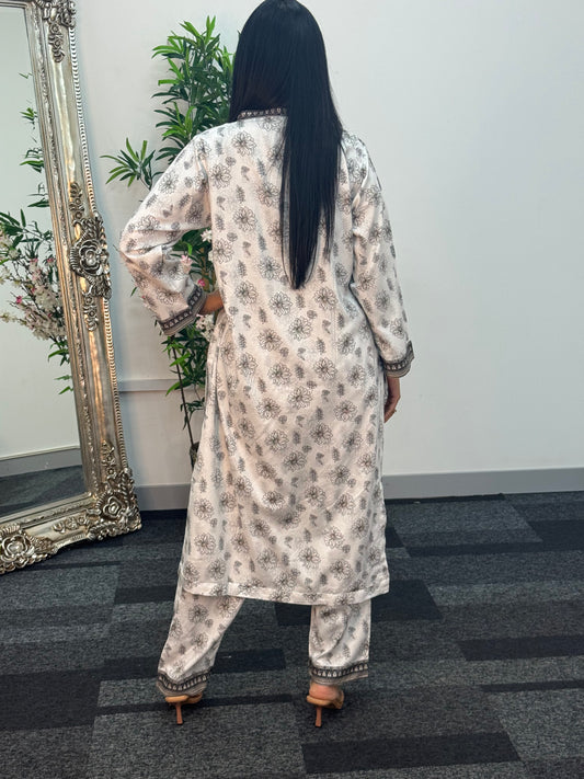 Daily Wear - 2 PC Printed Linen - White