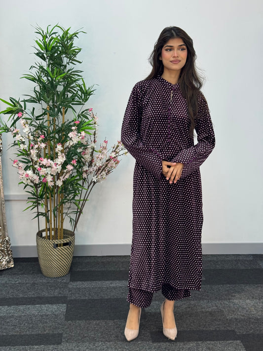 Polka Dots - plum purple- Shaneel Velvet
