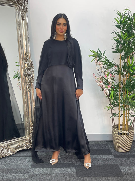 Cape Shawl Dress - Silk Chiffon - Black