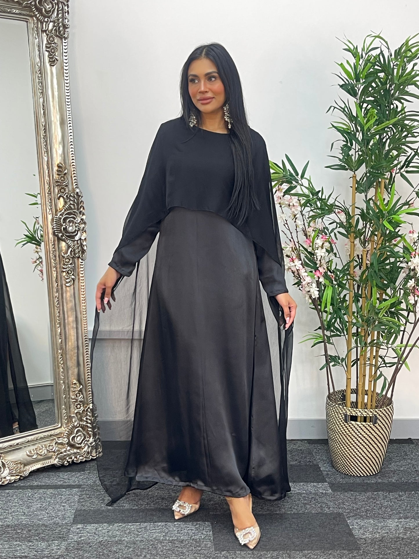 Cape Shawl Dress - Silk Chiffon - Black