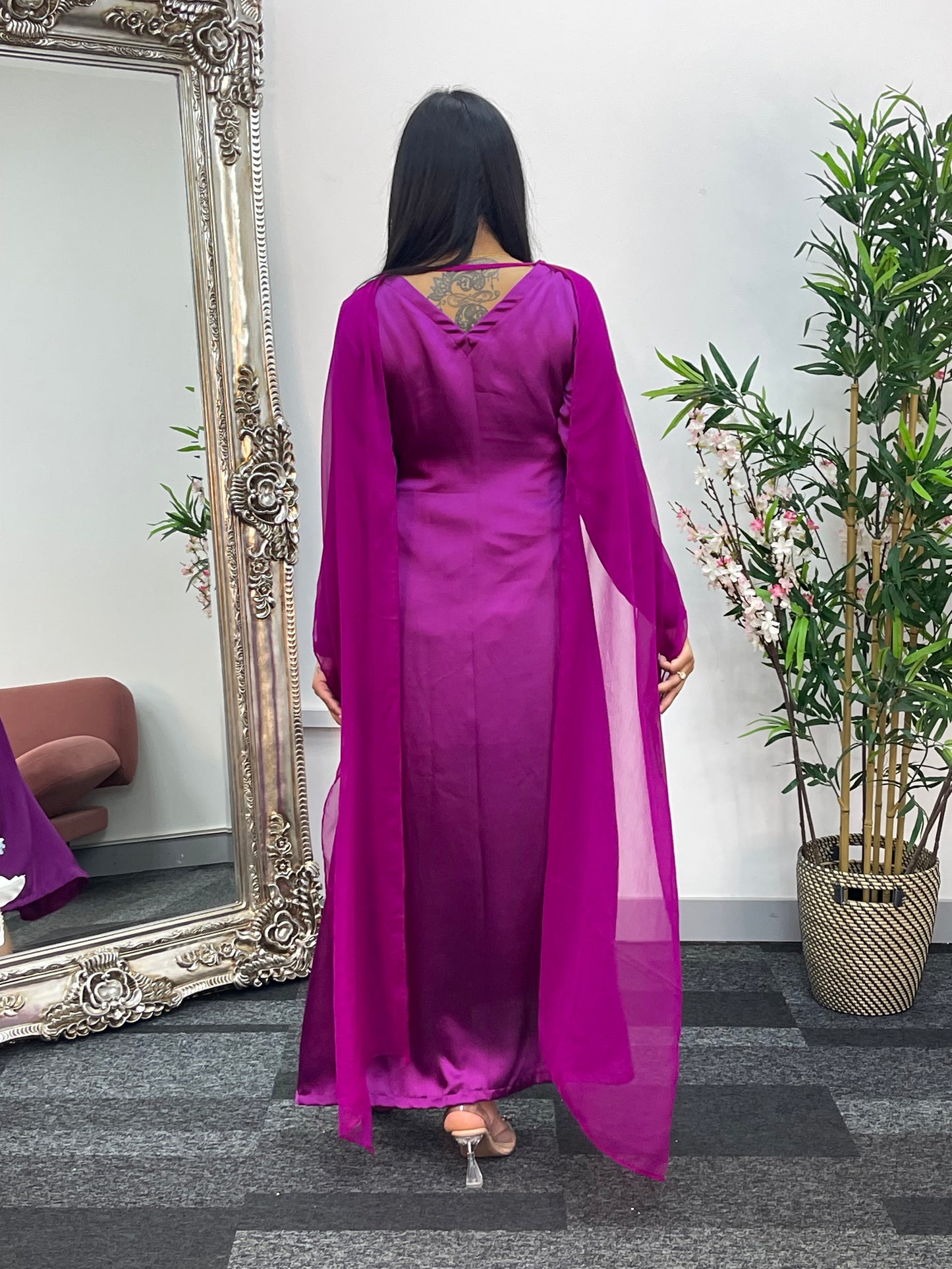 Cape Shawl Dress - Silk Chiffon - Purple