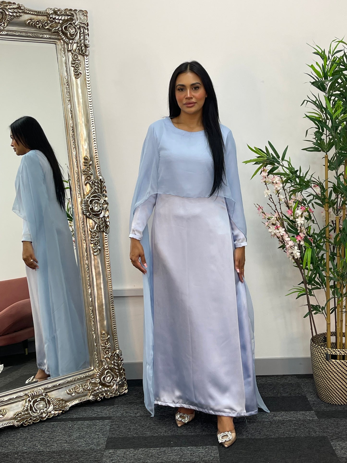 Cape Shawl Dress - Silk Chiffon - Blue