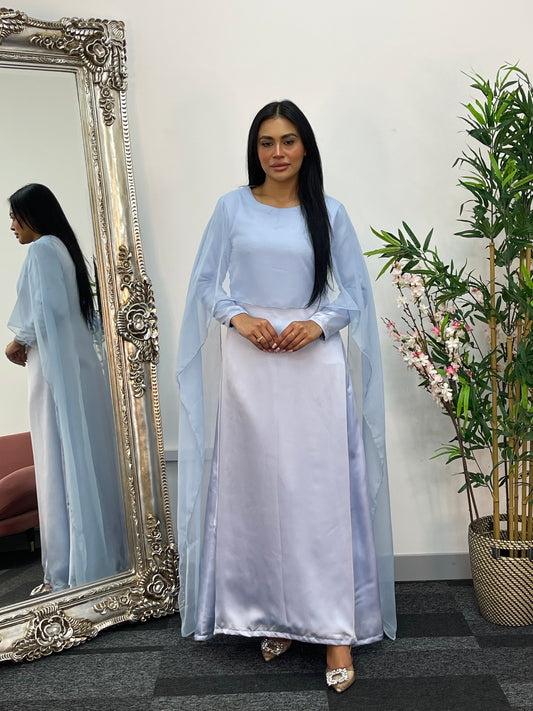 Cape Shawl Dress - Silk Chiffon - Blue