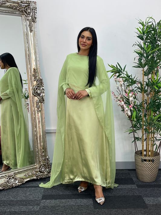 Cape Shawl Dress - Silk Chiffon - green