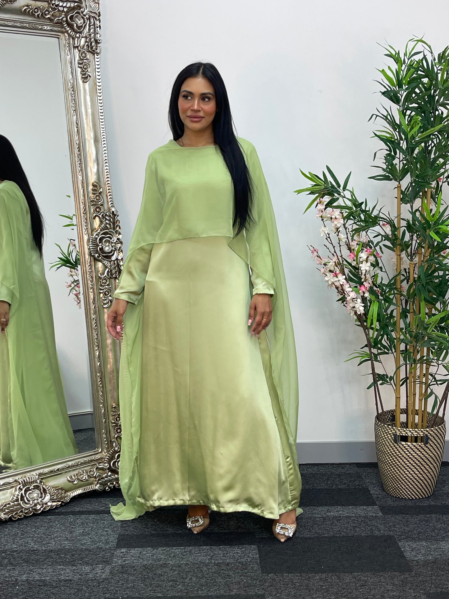 Cape Shawl Dress - Silk Chiffon - green