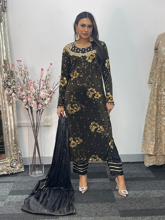 Dil bahar - Cutdana Velvet - Black