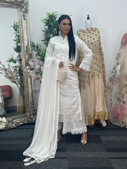 Paper Lawn | Chikankaari - -white - C