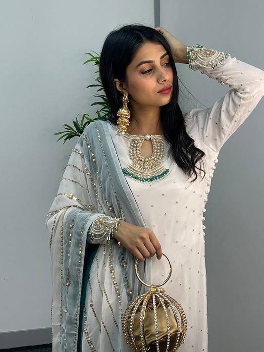 Laila - Chiffon Party Wear - Red - Green - Wedding Dress - T