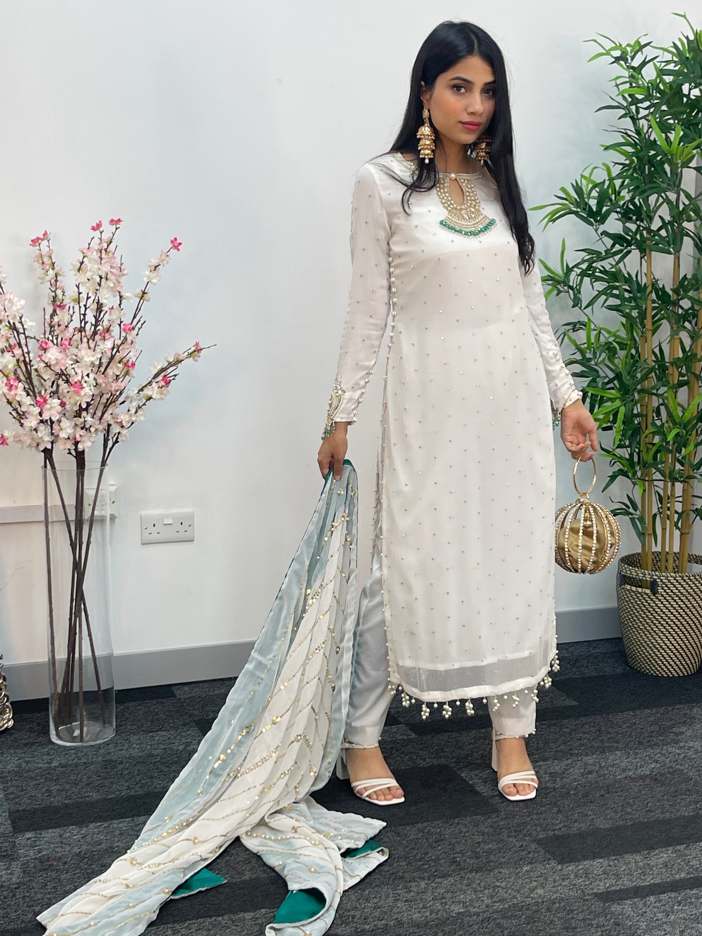 Laila - Chiffon Party Wear - Red - Green - Wedding Dress - T