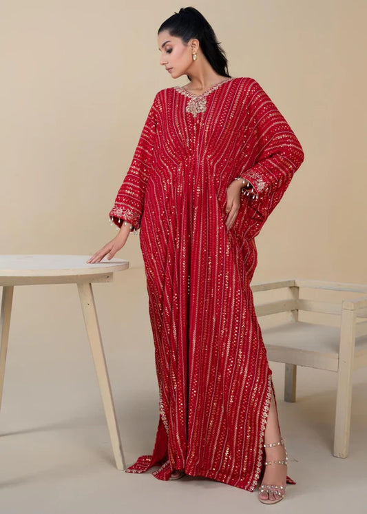 Kaftaan - Red Chiffon Sequin Kaftan