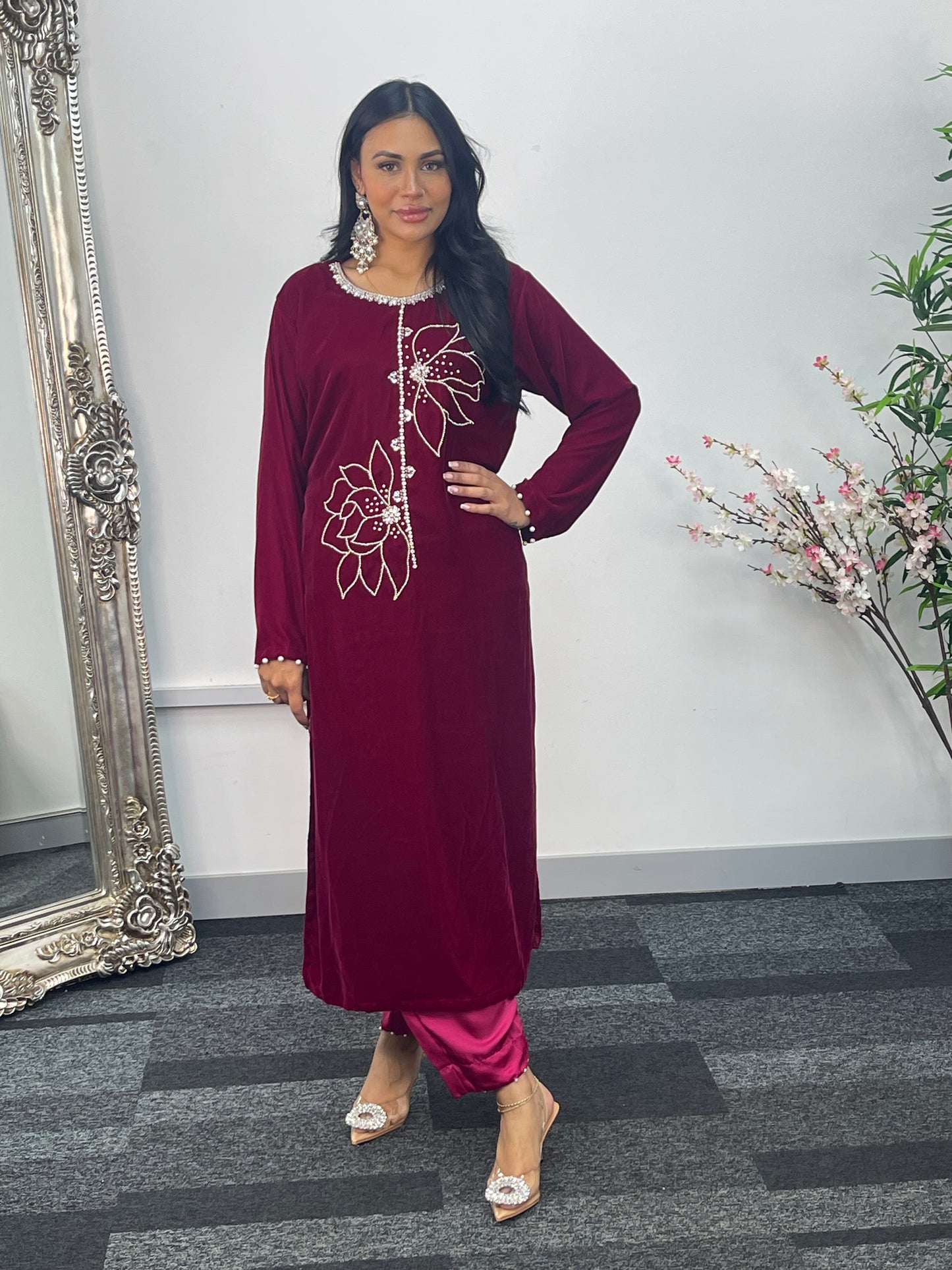 Lulu Pink | Hot Magenta Velvet | party wear dresses uk