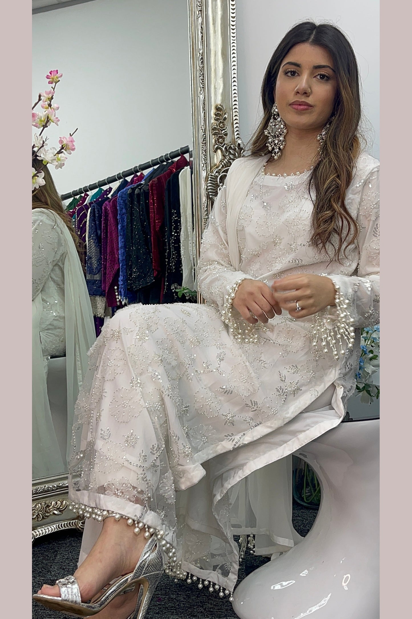 Pearl Crush - 3D Cutdana Net - White Party Outfit - Nikkah-