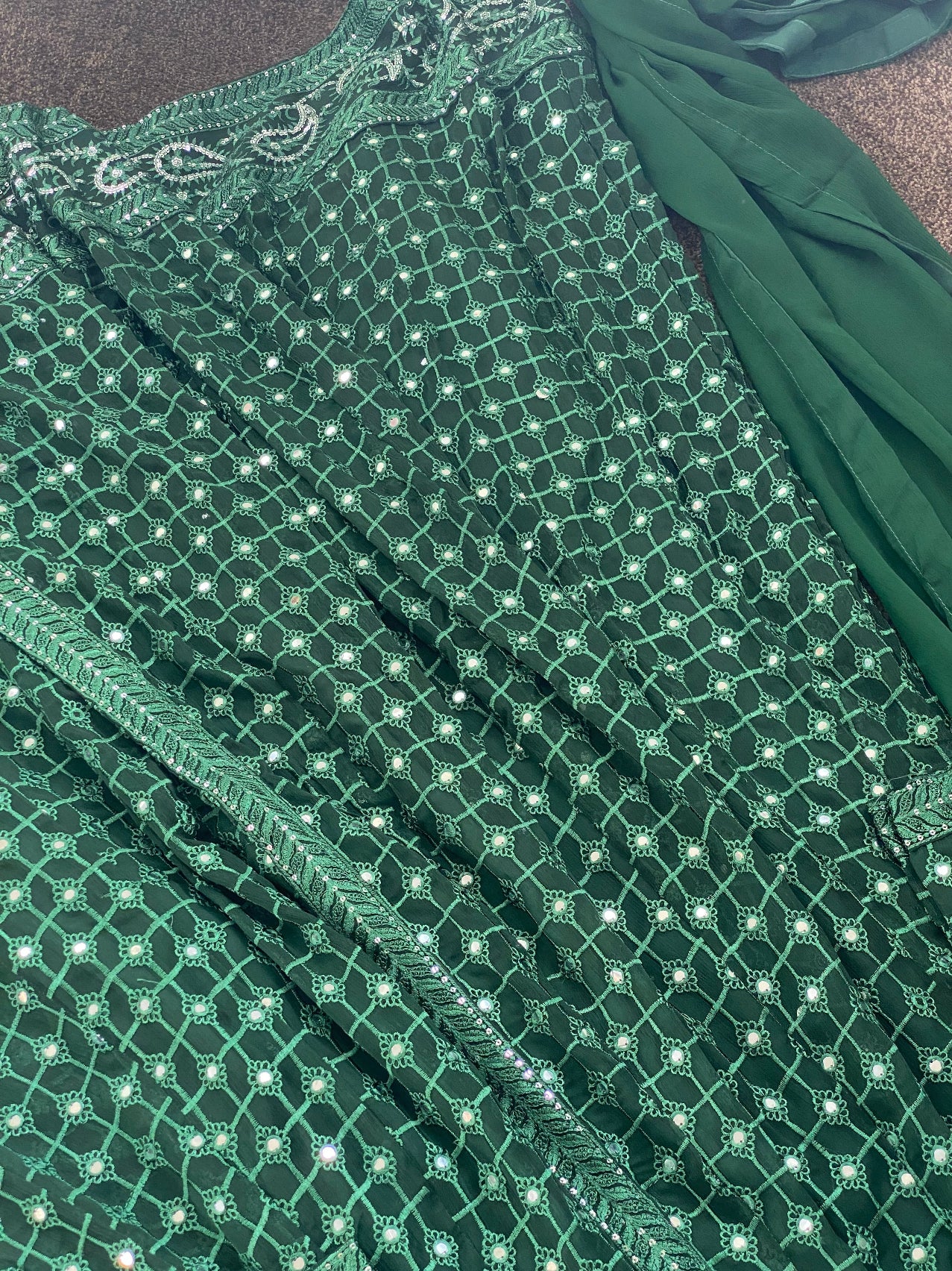 Green Chikankaari Maxi - Long Dress