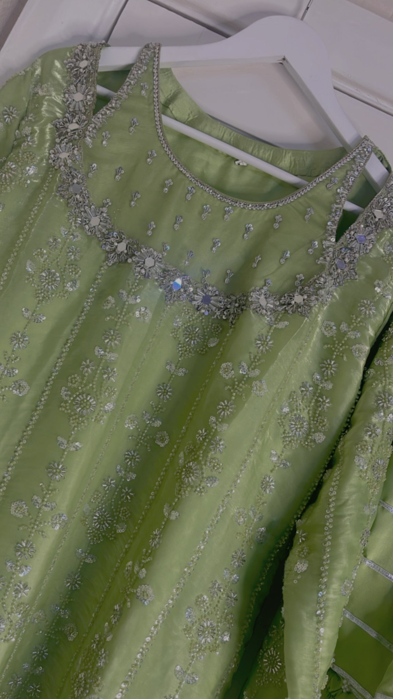 Ronaq- Korean Silk Cut Dana - Party Wear - Mint Green