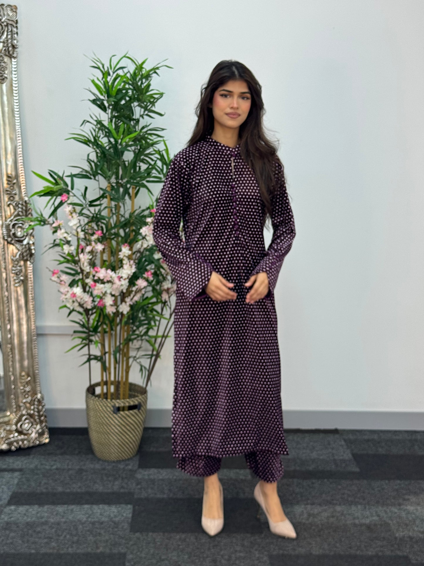 Polka Dots - plum  purple- Shaneel Velvet